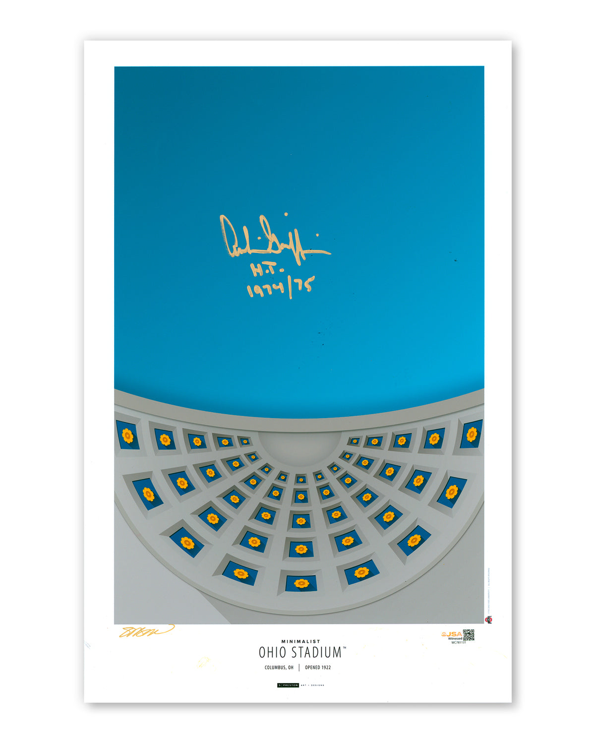 Minimalist Ohio Stadium - Archie Griffin Autographed - Poster Print - Authenticated
