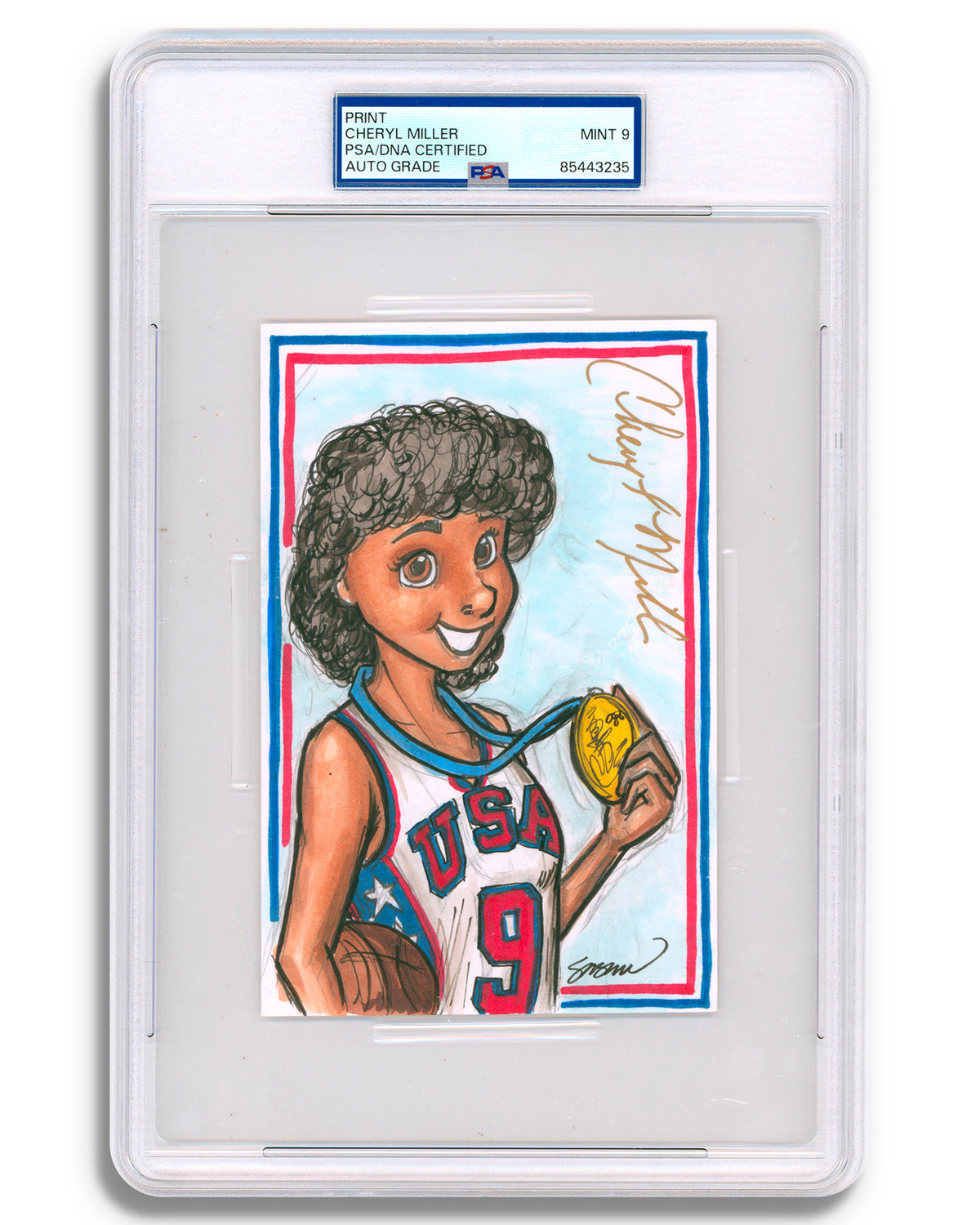 Konni Mackenzie Original Art - Cheryl Miller Autographed - Art Slab - PSA Mint 9