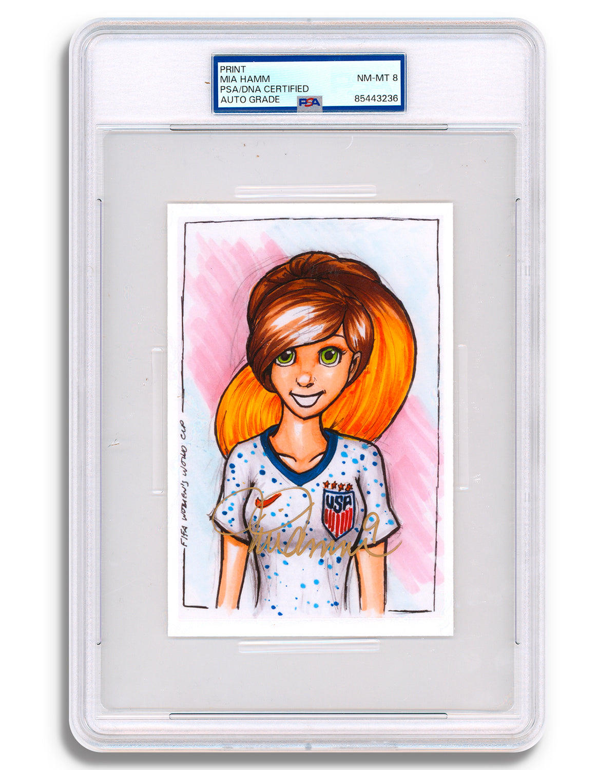 Konni Mackenzie Autographed by Mia Hamm- Art Slab - PSA NM-MR 8