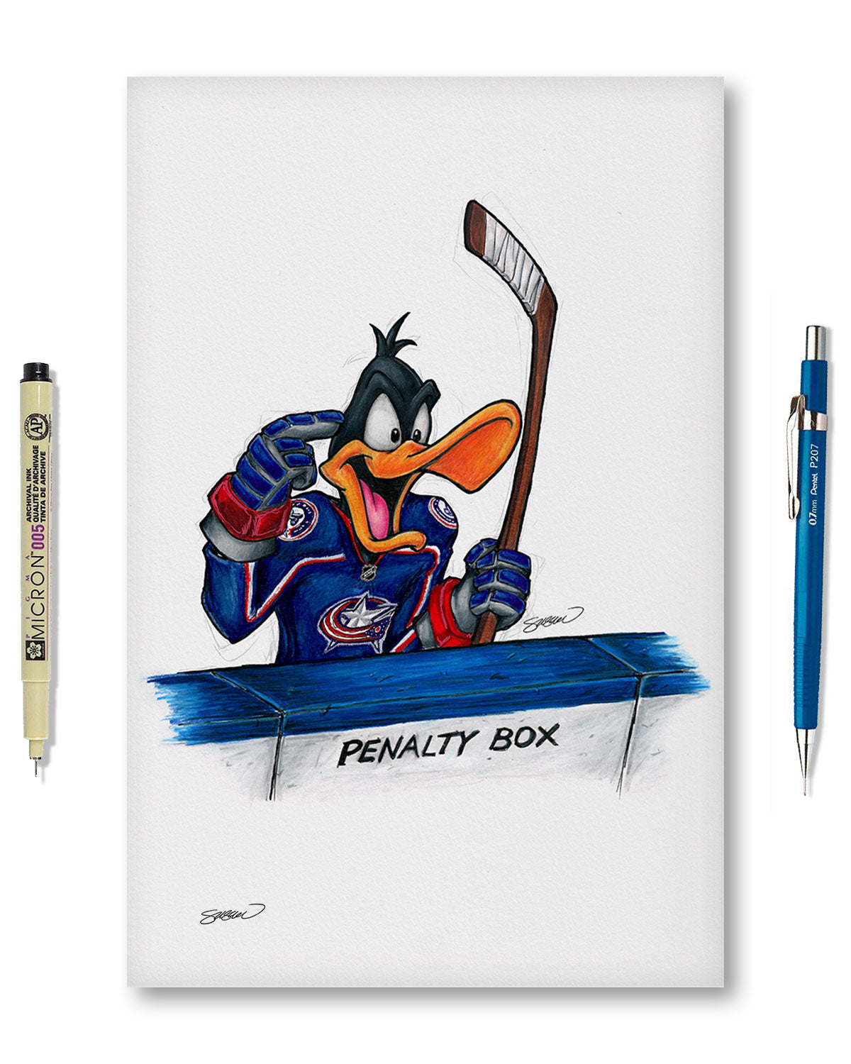 Duck Season Hockey Season x NHL Blue Jackets Daffy Duck Limited Edition Fine Art Print