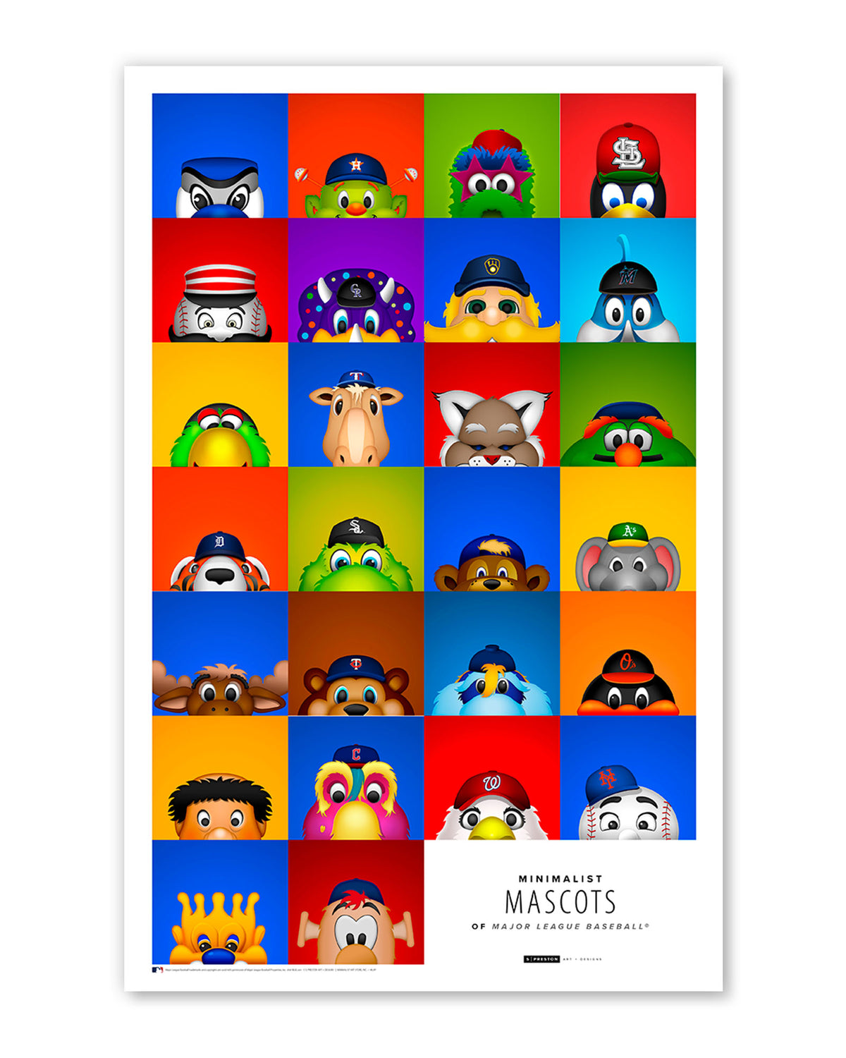 Minimalist All MLB Mascots Poster Print
