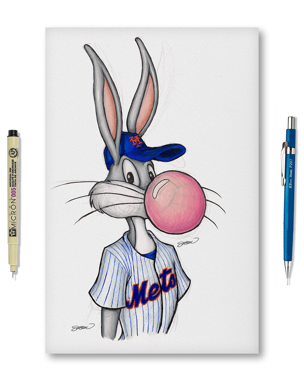 Bubblegum Bugs Bunny x MLB - New York Mets by S. Preston Art Print