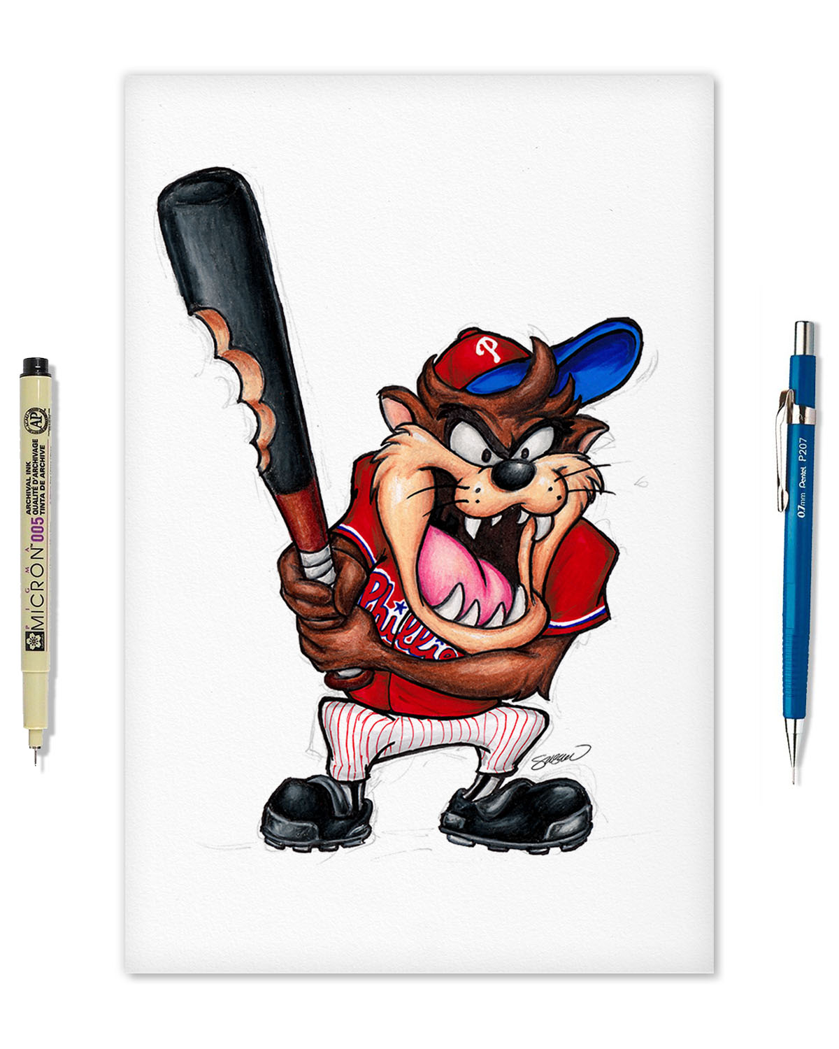 Taz On Deck x MLB Phillies Limited Edition Fine Art Print