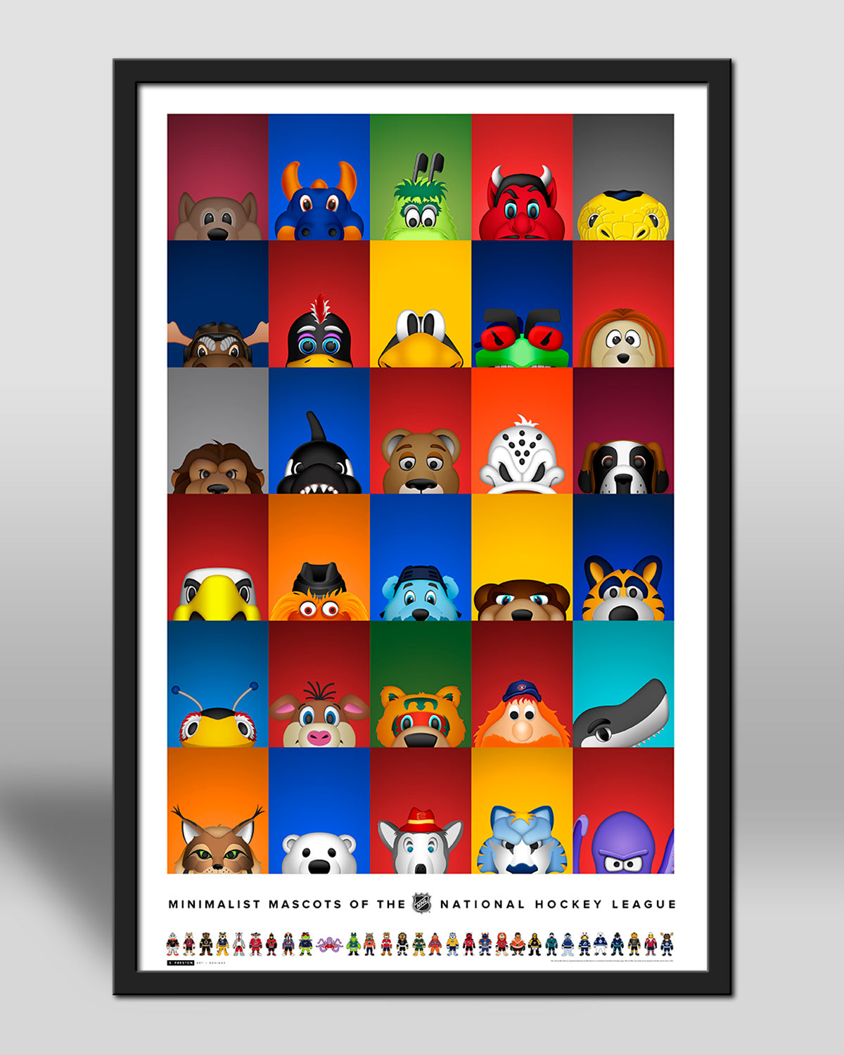 Minimalist All NHL Mascots Poster Print National Hockey League - S Preston