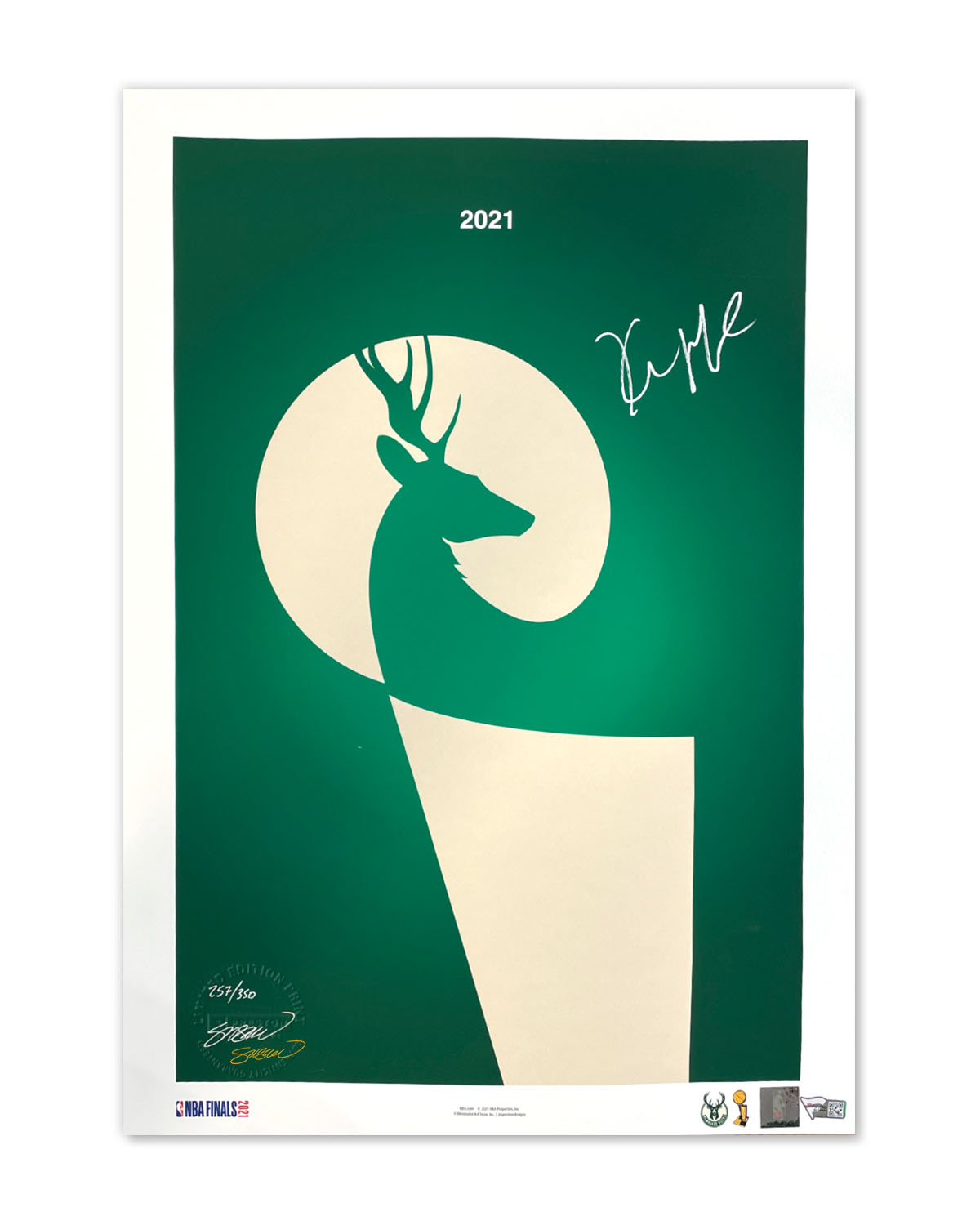 Minimalist Basketball Champions 2021 - Kris Middleton Signed - Authenticated