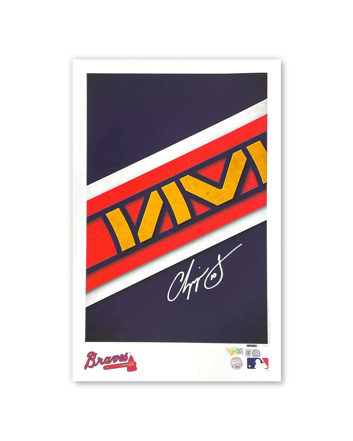 Minimalist Braves Logo - Chipper Jones Autographed - Poster Print - MLB Authenticated