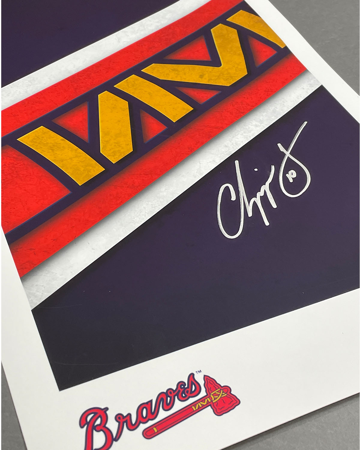 Minimalist Braves Logo - Chipper Jones Autographed - Poster Print - MLB Authenticated