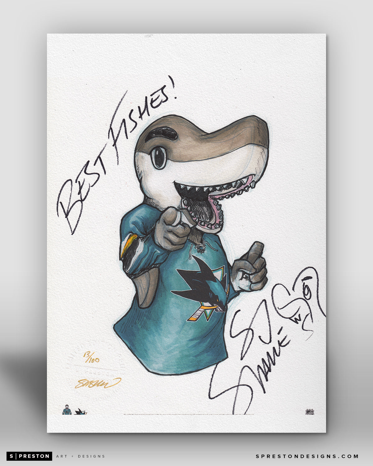 SJ Sharkie Mascot Sketch Fine Art Print - Signed