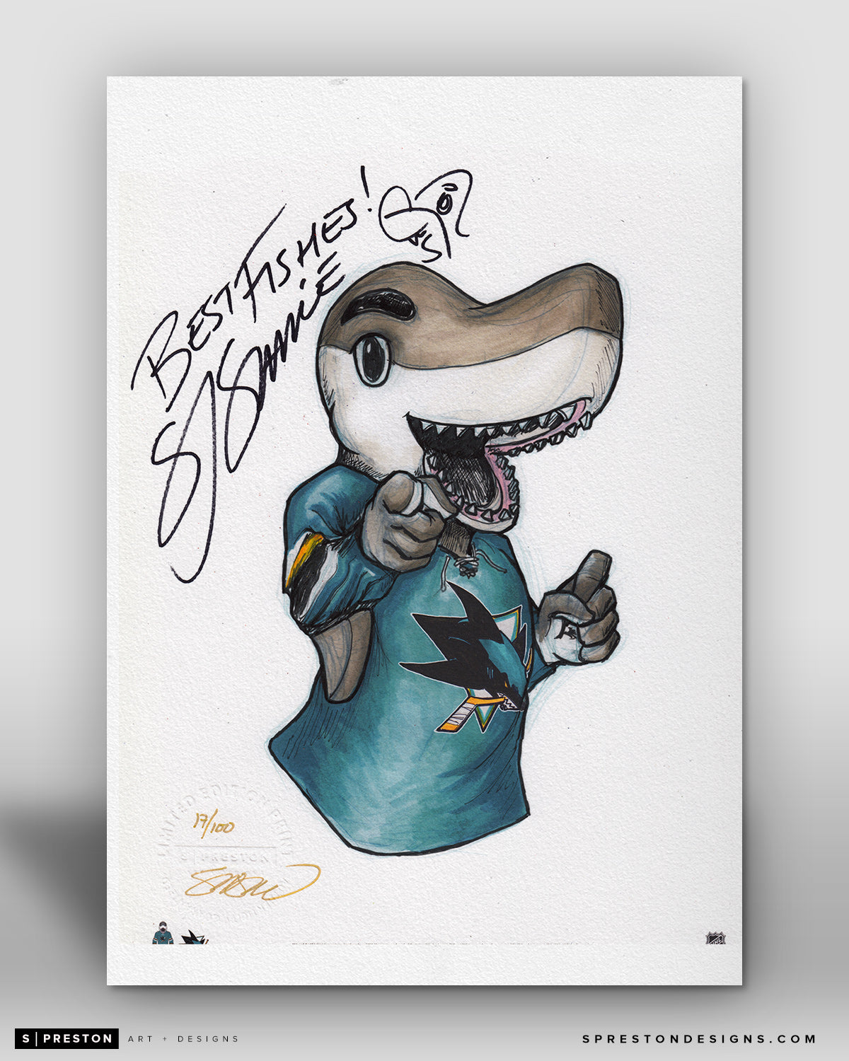 SJ Sharkie Mascot Sketch Fine Art Print - Signed