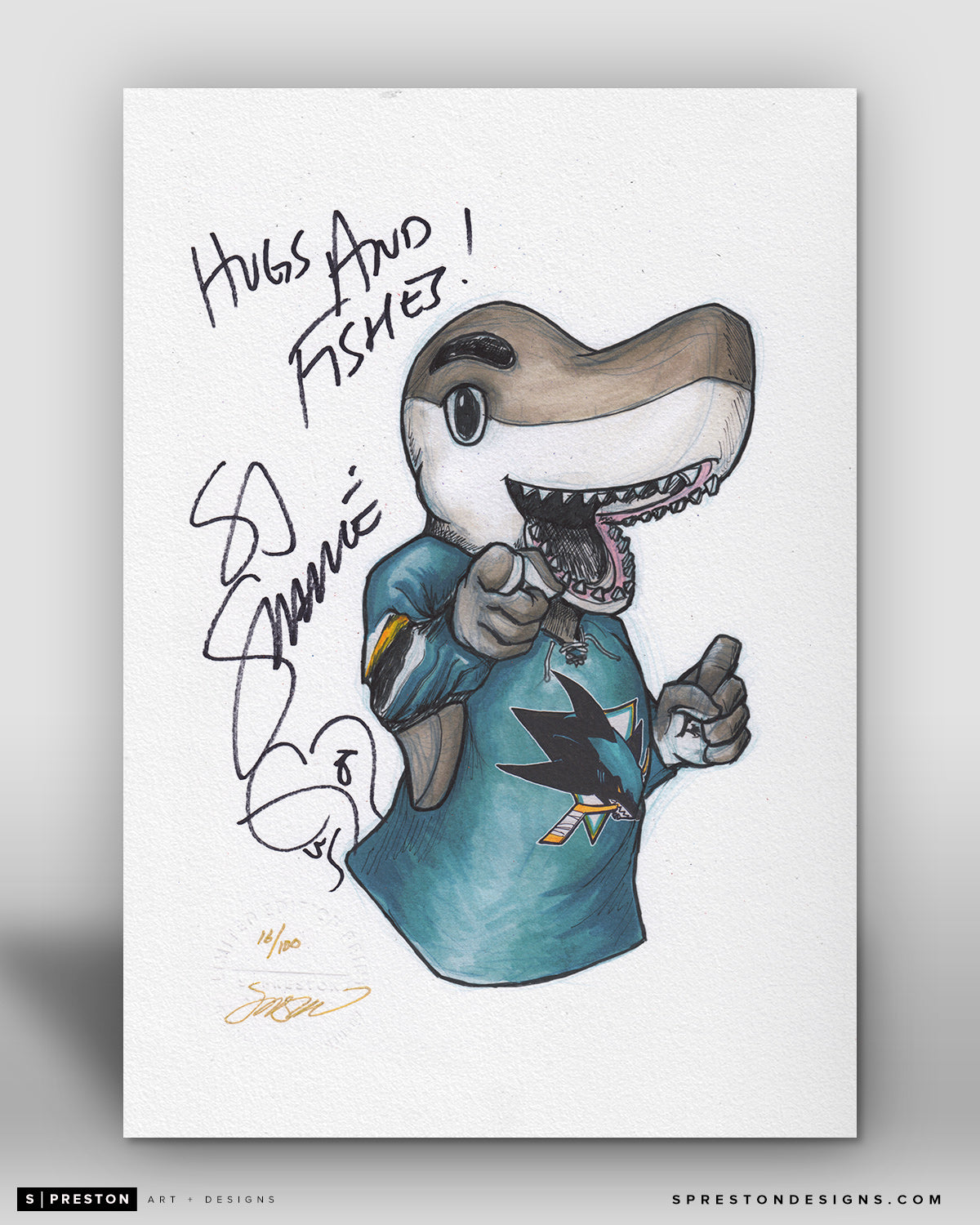 SJ Sharkie Mascot Sketch Fine Art Print - Signed