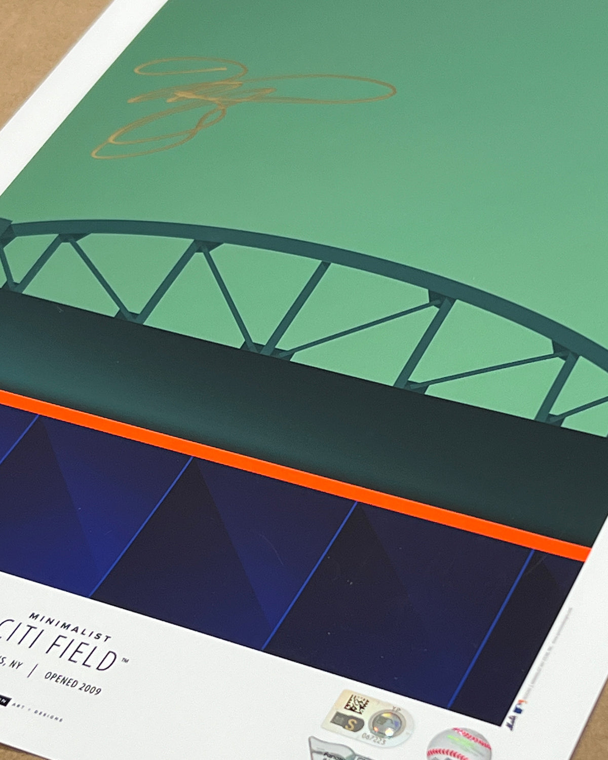 Minimalist Shea Stadium - Mike Piazza Autographed - Poster Print - MLB Authenticated