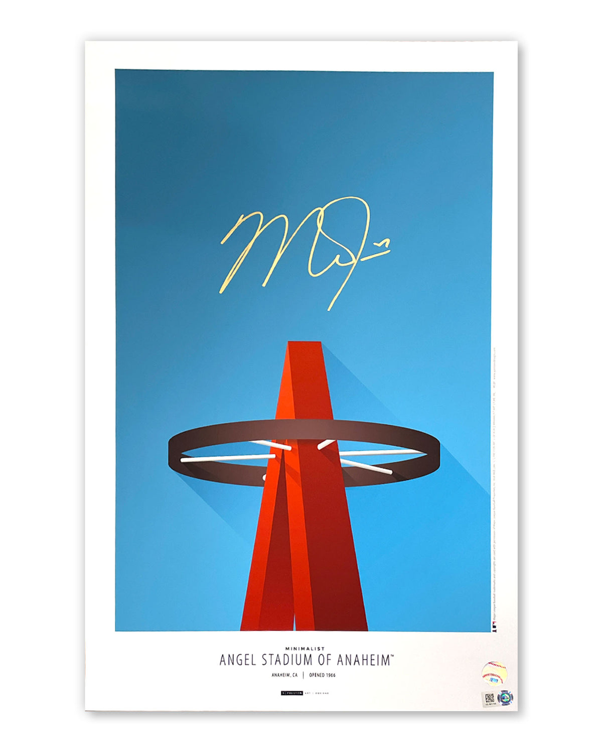 Minimalist Angel Stadium - Mike Trout Autographed - Poster Print - MLB Authenticated