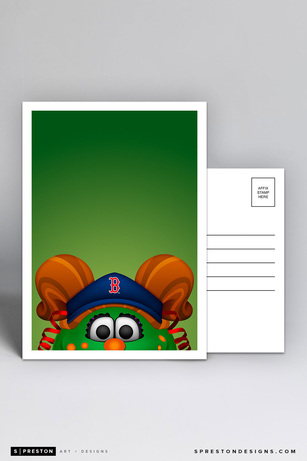 Minimalist Tessie The Green Monster Postcard Boston Red Sox Mascot