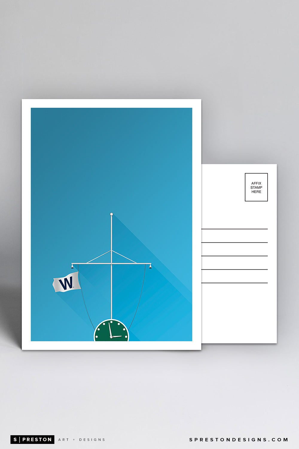 Minimalist Wrigley Field Postcard Chicago Cubs - S. Preston